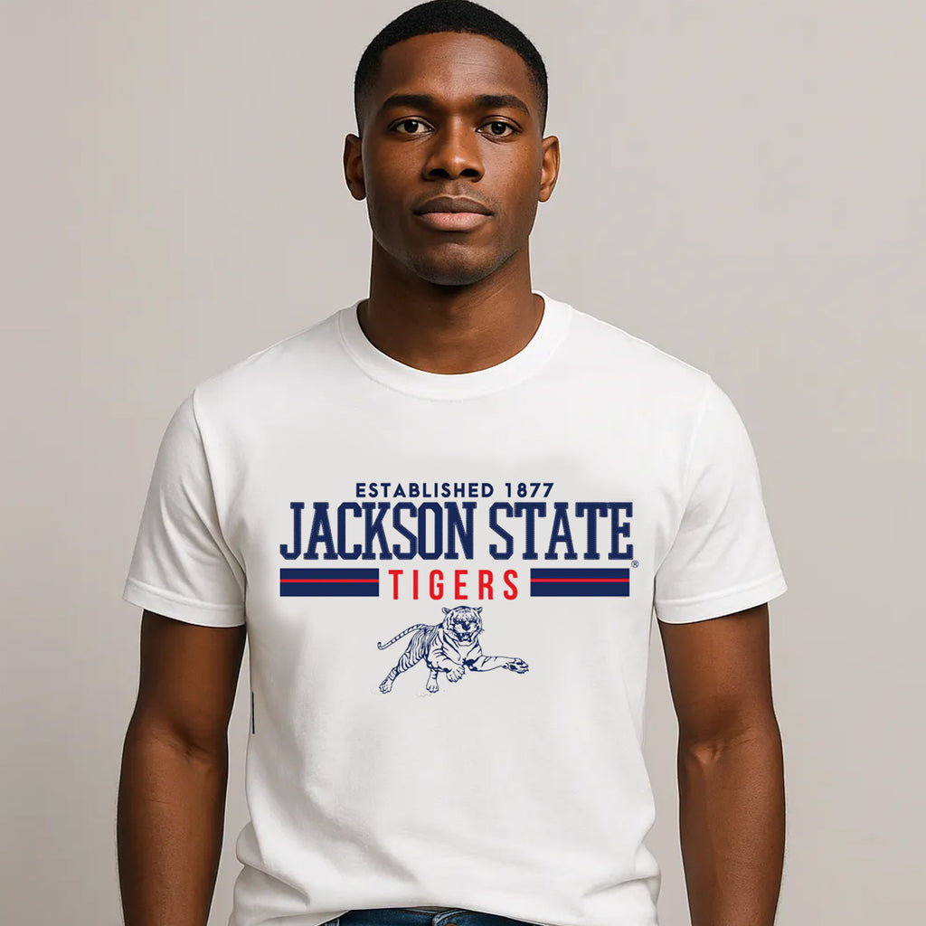 JACKSON ST. | RED STRIPE - 1877 TIGERS White Unisex Tees