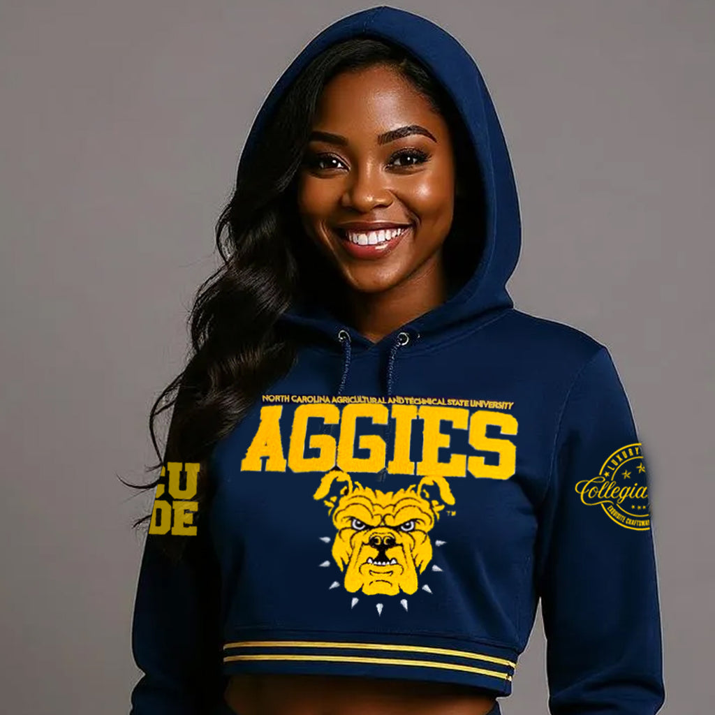 NC A&T SU | AGGIES Chenille CROP TOP NAVY HOODIE (ari