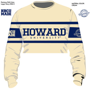 Cream-colored sweatshirt with 'HOWARD UNIVERSITY' text and HBCU MADE branding on a white background.
