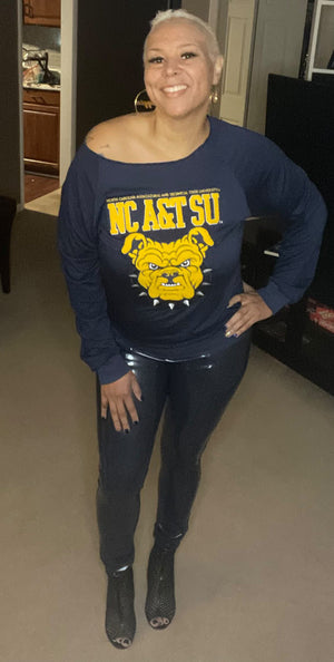 NCAT SU LOGO  | Navy Ladies Off The Shoulders | Chenille & Embroidery