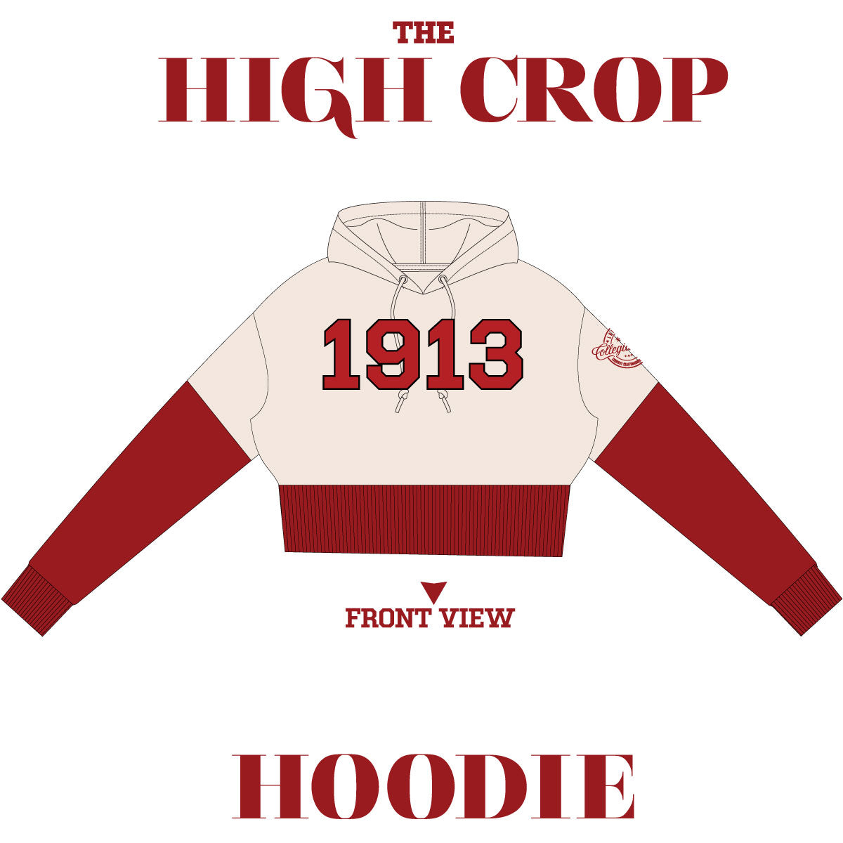 DELTA | Sigma Theta 1913 Crimson & Cream Crop Chenille Hoodie Top (