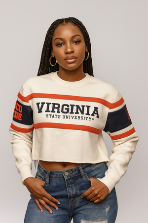 Virginia State | Stripe Cream Chenille Crop Sweatshirt (a**