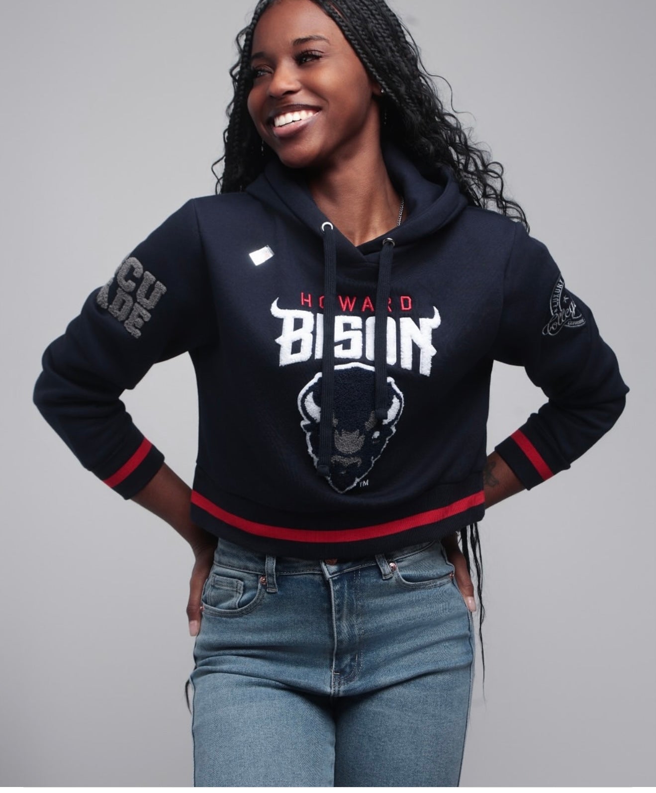 HOWARD | BISON Chenille CROP TOP Navy HOODIE (a
