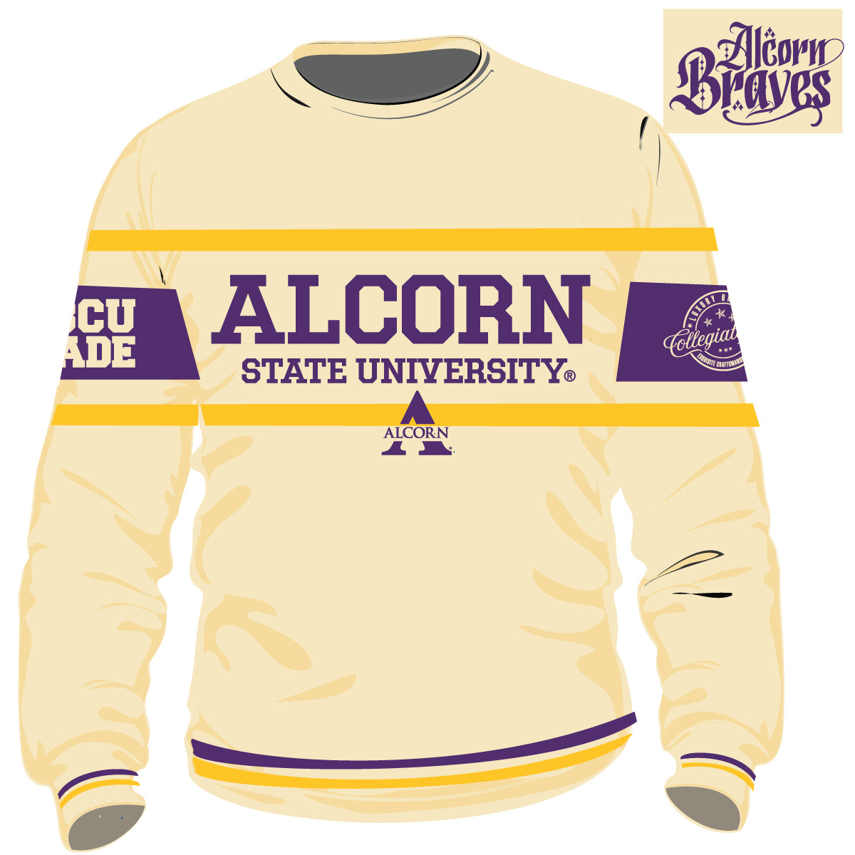 Pre Order ( Ship Sept 15)  ALCORN STATE | Chenille CREAM Stripe Sweatshirt   (L**