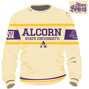 Pre Order ( Ship Sept 15)  ALCORN STATE | Chenille CREAM Stripe Sweatshirt   (L**
