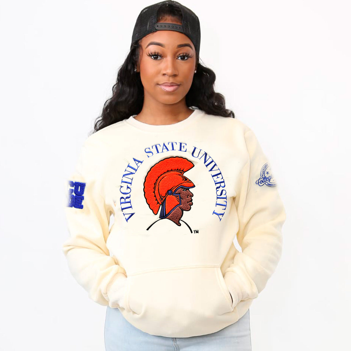 Virginia State Trojans | Cream 23  Chenille Unisex Sweatshirt