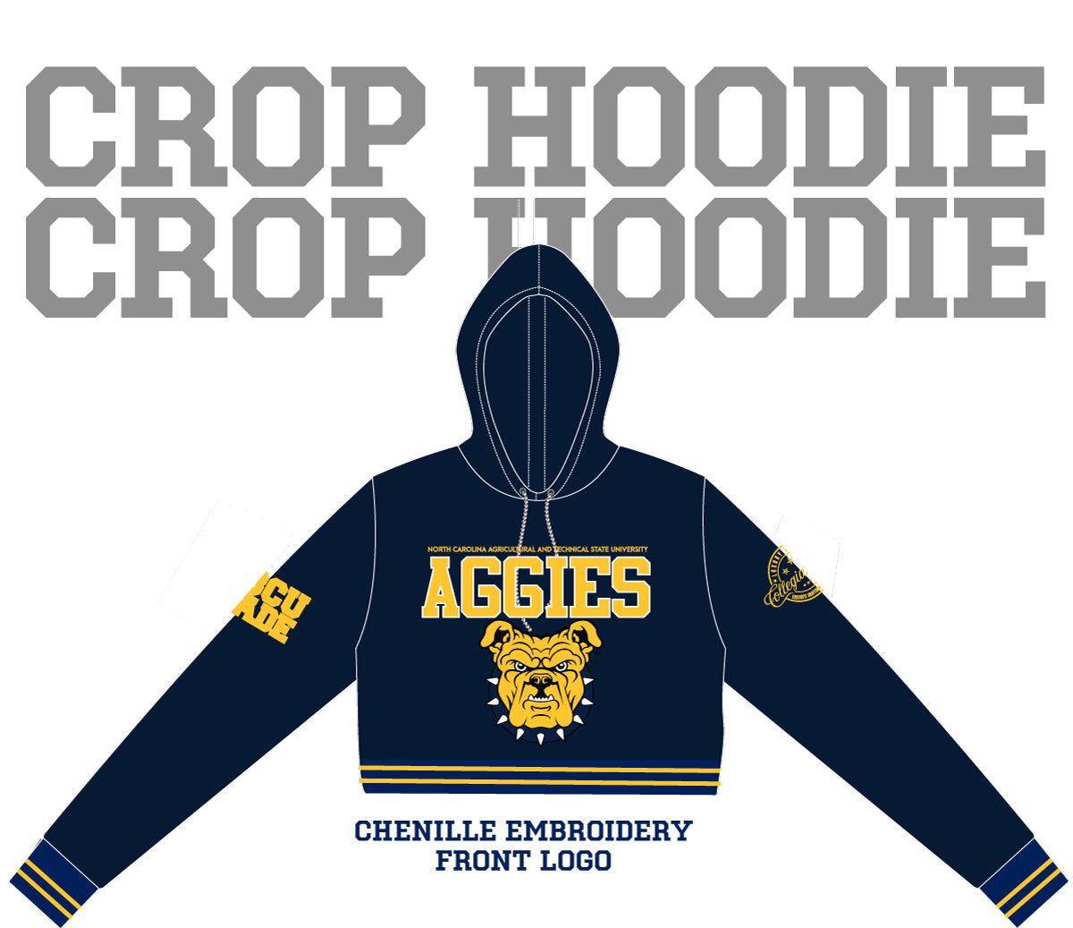 NCAT SU | AGGIES Chenille CROP TOP  NAVY HOODIE (aja)