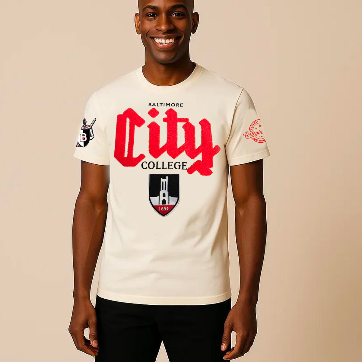 Baltimore City College | Cream Chenille Unisex Tees – collegiateluxe