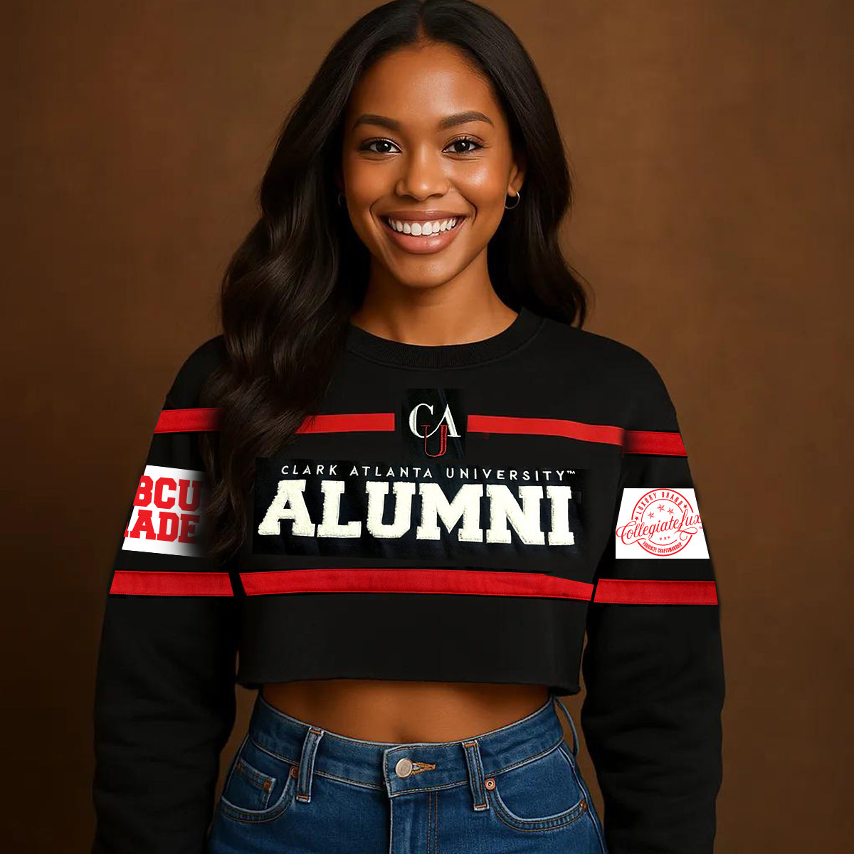 Pre Order ( Ship Aug 15) CLARK ATLANTA | ALUMNI Chenille Crop  SWEATSHIRT (L**