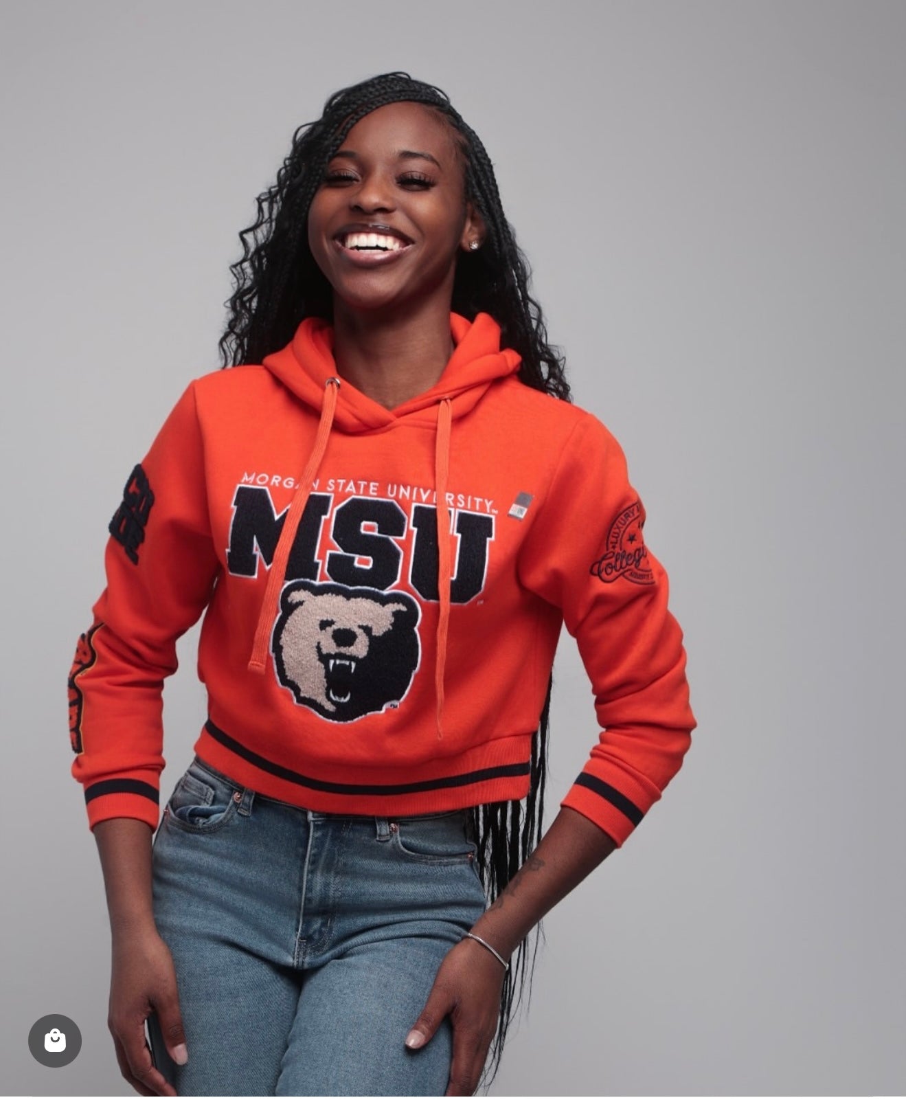 Morgan State | MSU Chenille CROP TOP Orange Hoodie (kr