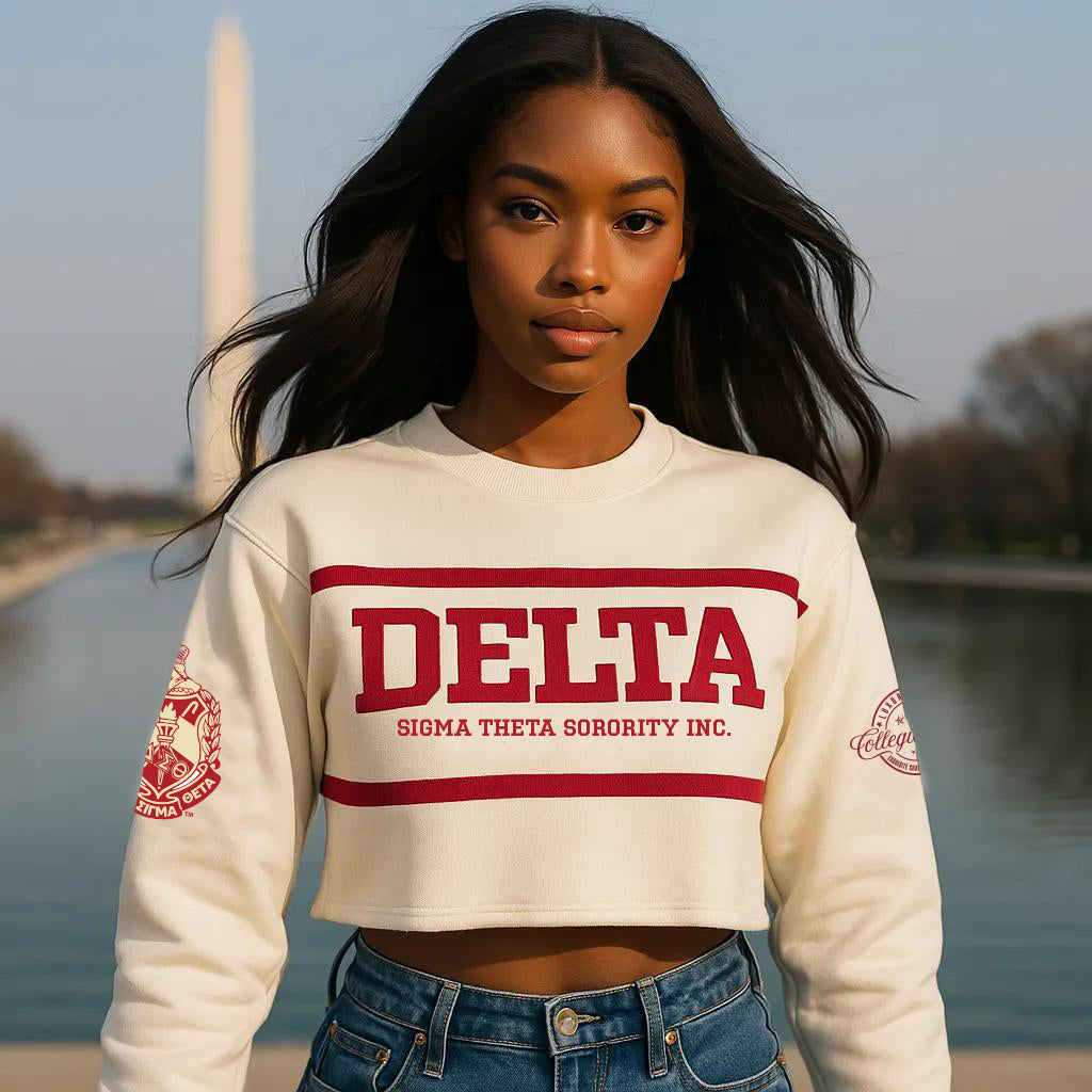Pre Order ( Ship Sept 15) DELTA | Sigma Theta Crimson Stripe Crop Chenille Top (
