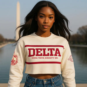 Pre Order ( Ship Sept 15) DELTA | Sigma Theta Crimson Stripe Crop Chenille Top (