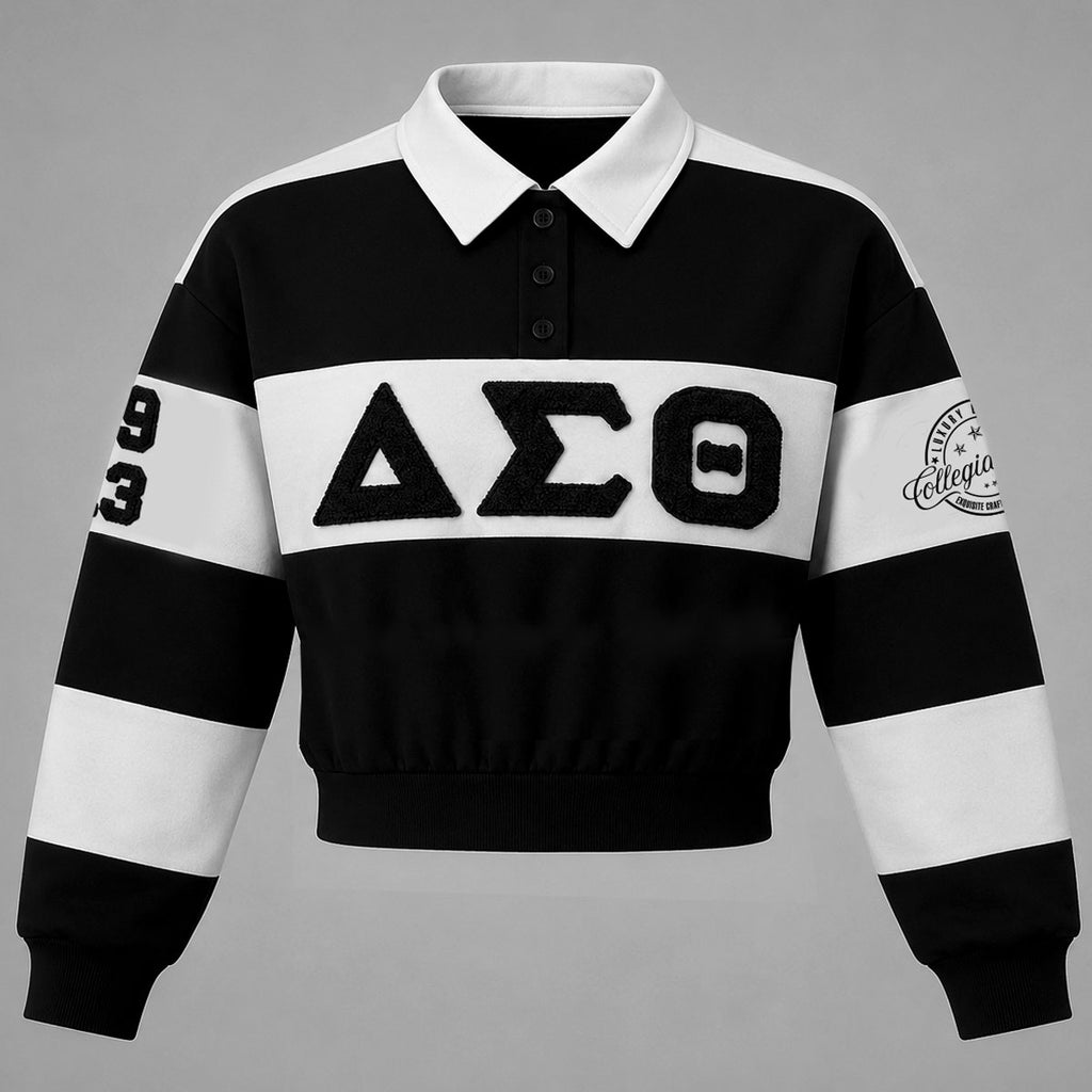 DELTA Crop Oversized RIB Rugby Top (Black & White) – collegiateluxe