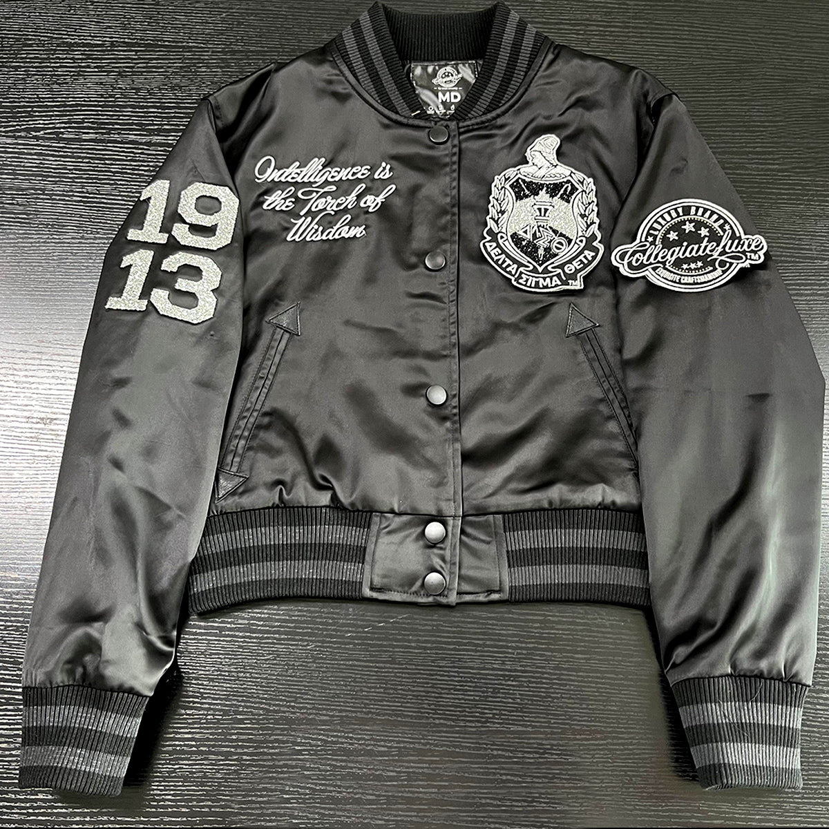 DELTA | BLACK ICE Rhinestone Satin Jacket (aja** – collegiateluxe