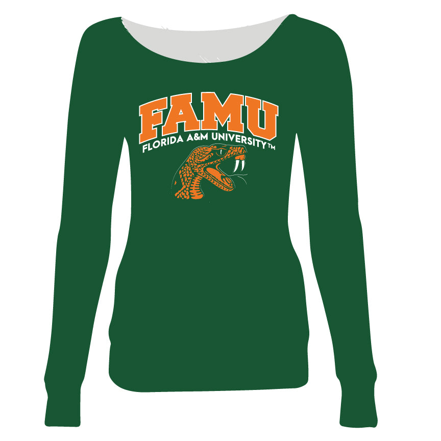 PRE ORDER ( Ship SEPT 20) FAMU | UNIVERSITY ARCH FOREST Off The Shoulders Top