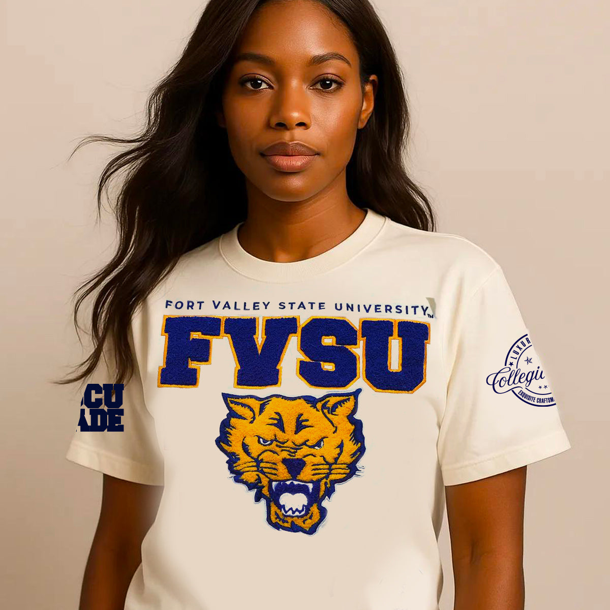 FVSU | Logo Chenille Cream Unisex Tees (8/06** – collegiateluxe