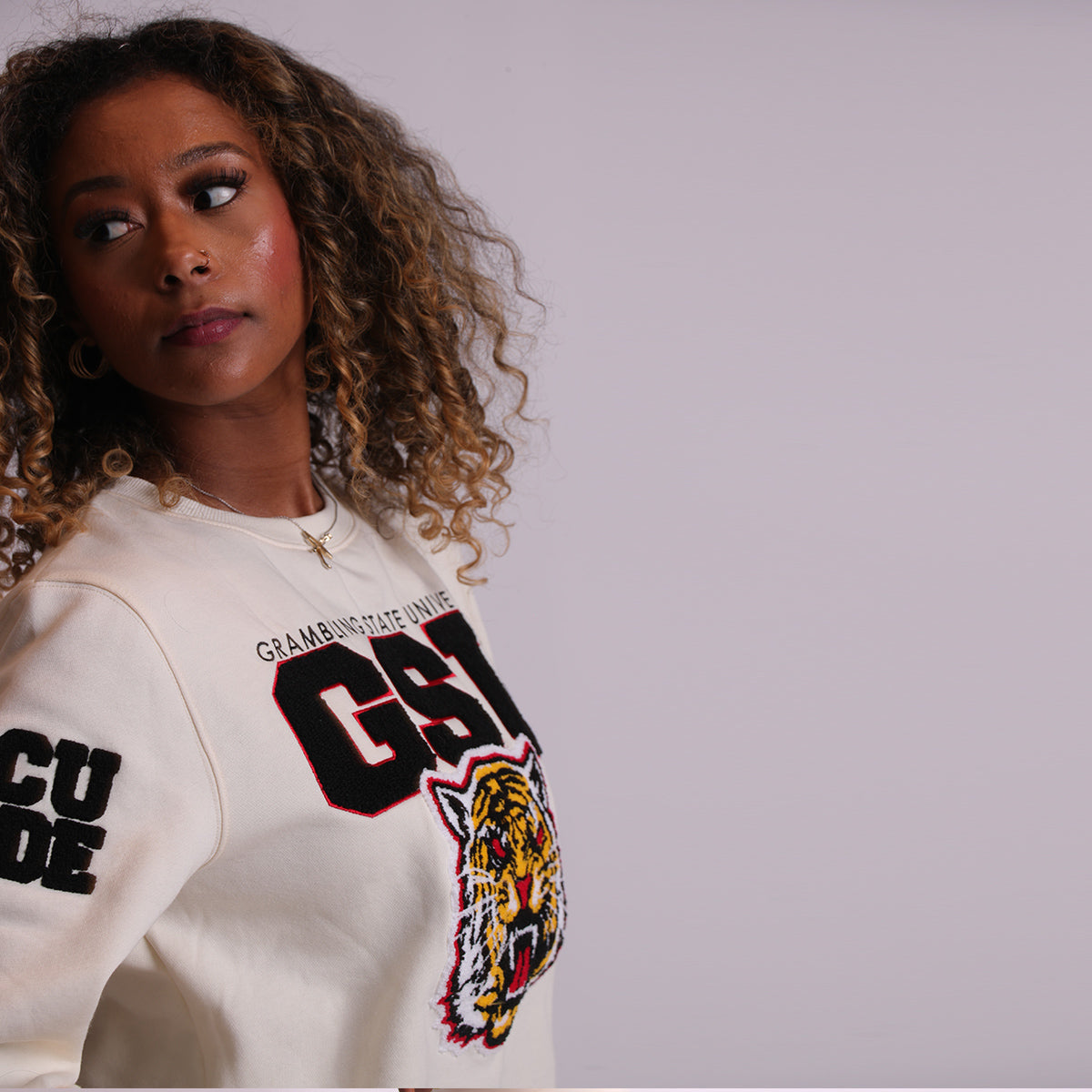 GRAMBLING STATE | CREAM  Chenille Crop W/ Flare Pants (L**