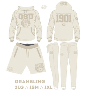 GRAMBLING STATE | CREAM GOAT SET | LOGO JOGGERS, HOODIE & SHORTS