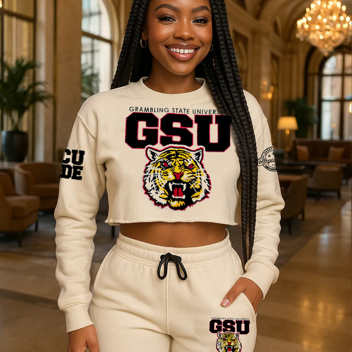 GRAMBLING STATE | CREAM  Chenille Crop SWEATSHIRT(L**