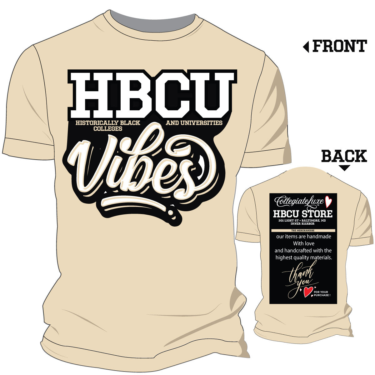 HBCU VIBES  CL TAN UNISEX TEES -DK-