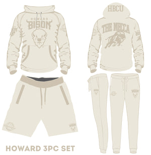 HOWARD Univ. | CREAM  Chenille 3pc SET |  Hoodie / Jogger / GOAT Shorts  (aja)