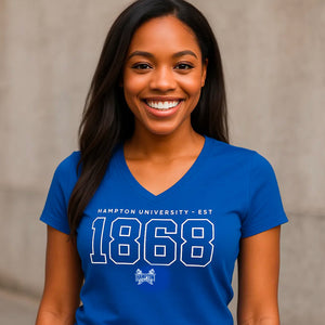 Hampton U | Vintage EST 1868 Royal Blue V-NECK Ladies Tees (**)