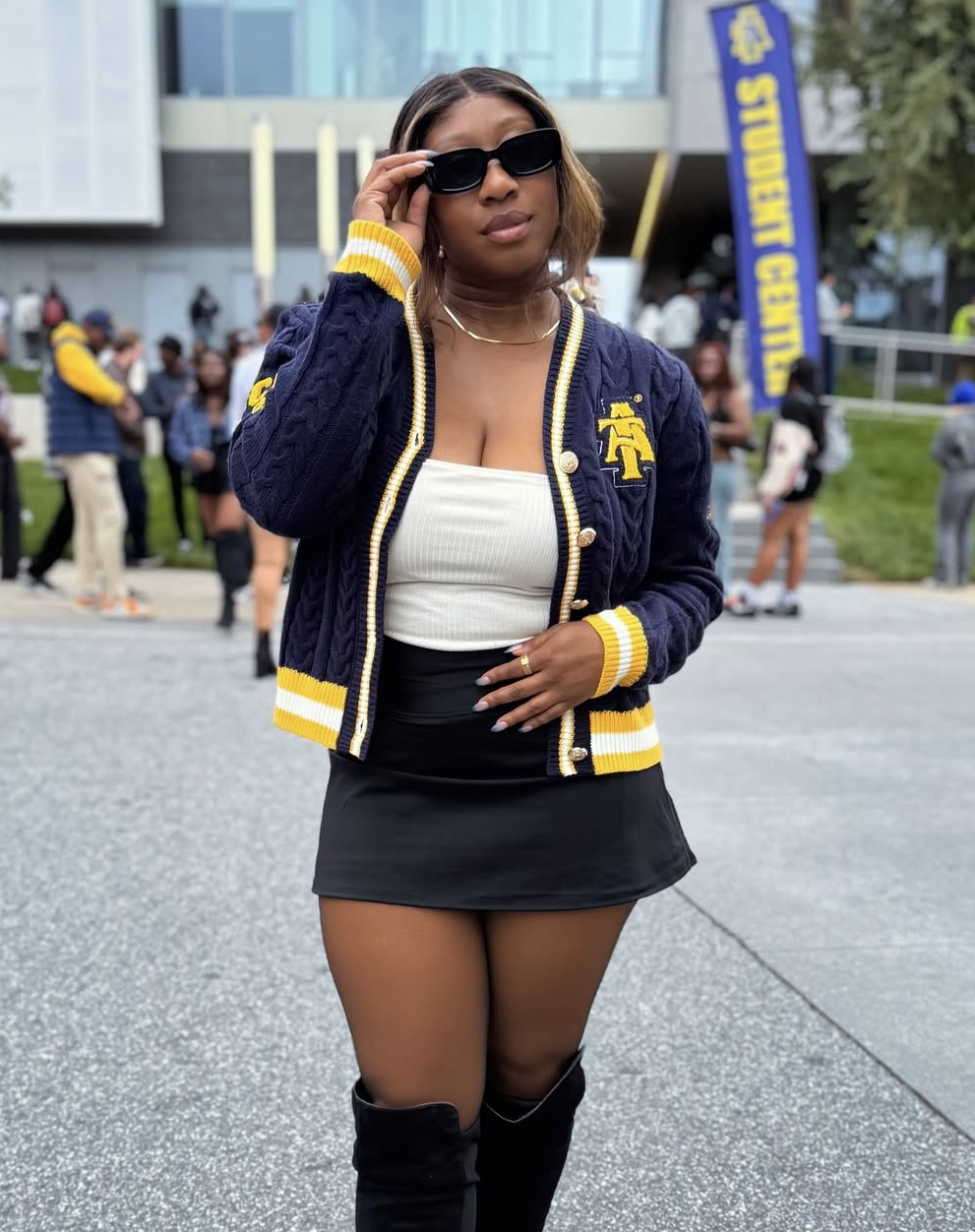 Pre Order (ship Dec 15) NC A&T SU | Crop Rope Navy  Cardigan