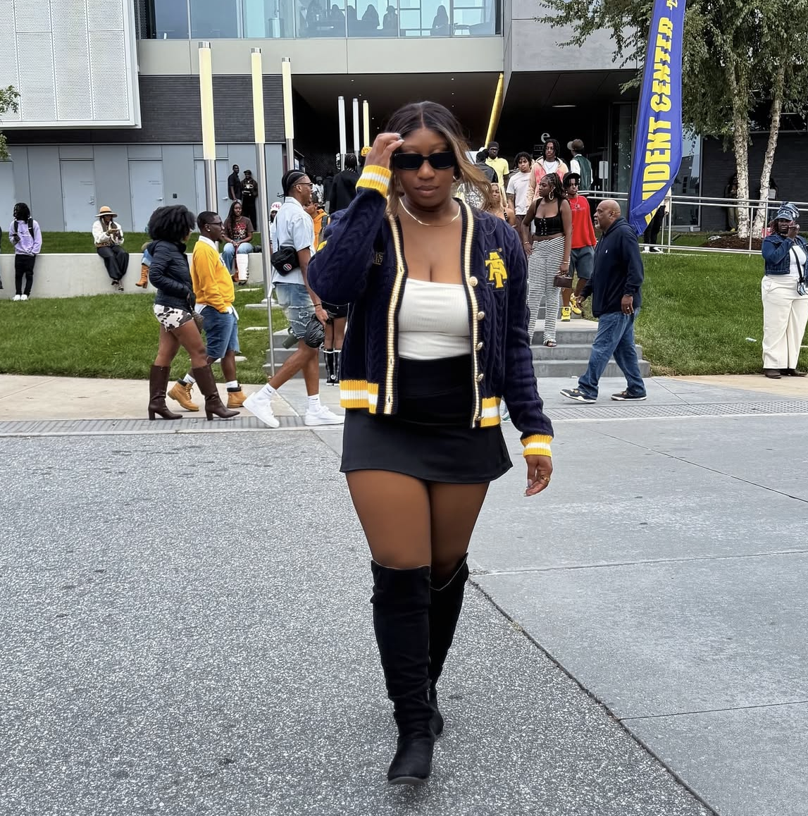 Pre Order (ship Dec 15) NC A&T SU | Crop Rope Navy  Cardigan