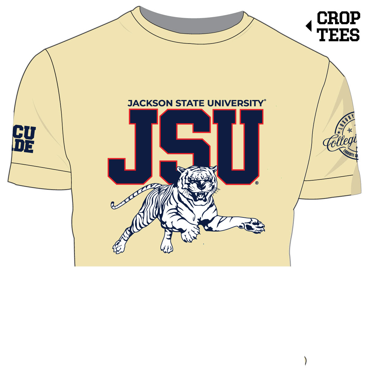 Pre Order ( Ship Sept 15) Jackson State  |   Chenille Cream Crop Tees (a**