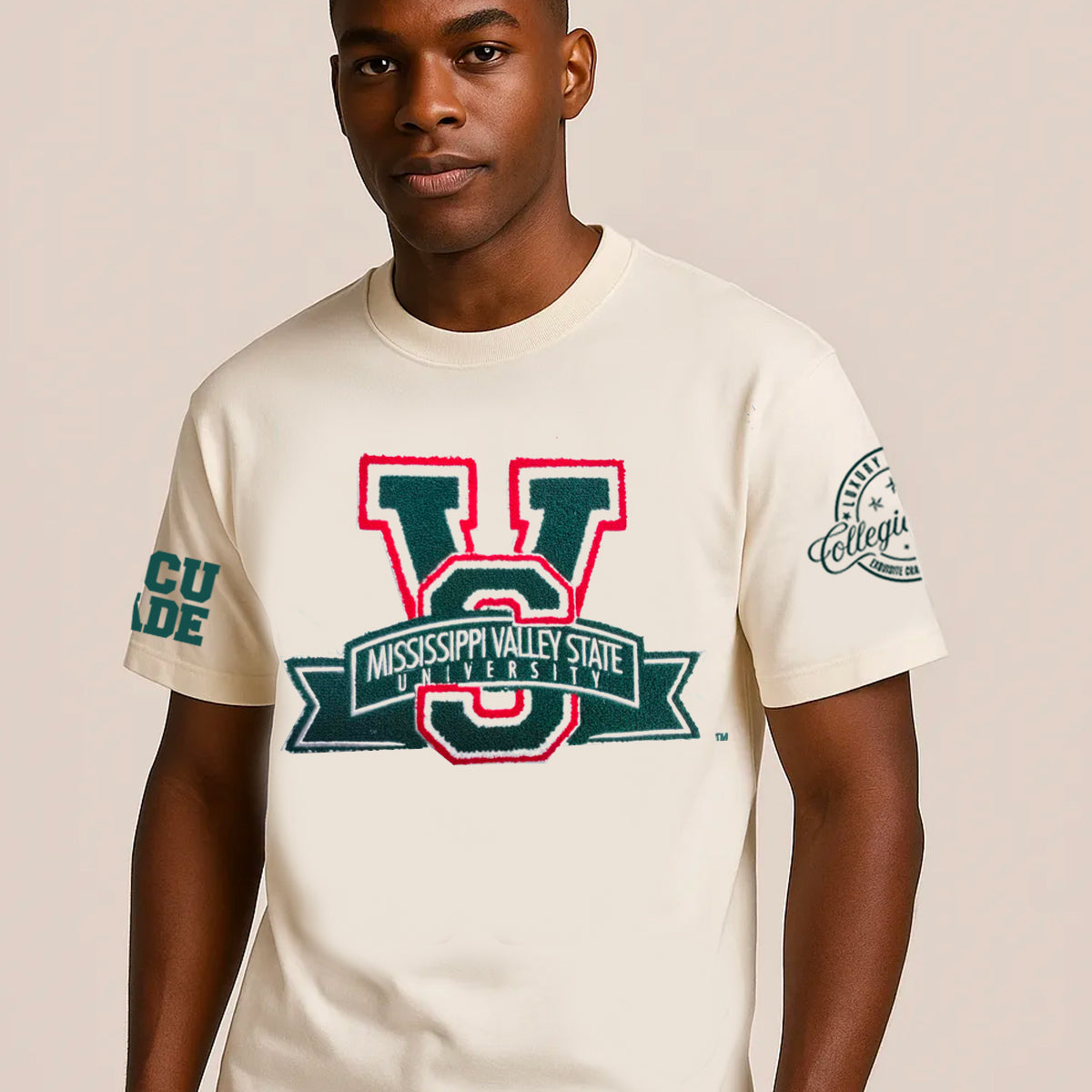 MVSU | ARCH Chenille EMBROIDERY Cream UNISEX TEES