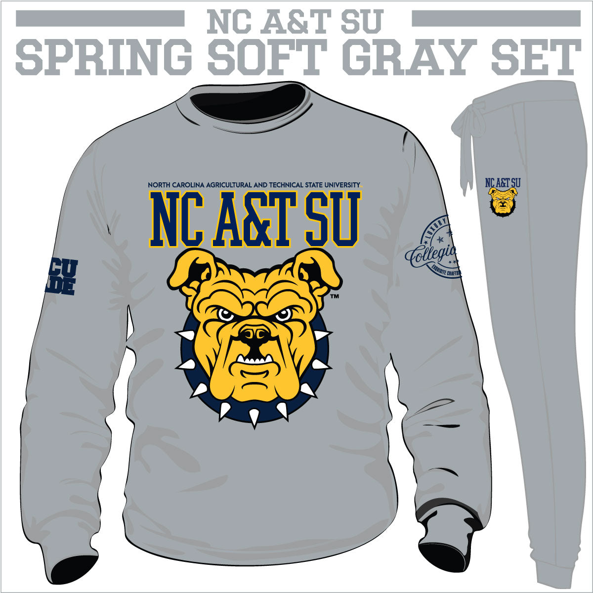 NCAT GRAY Chenille SET | Unisex Sweatshirt & Joggers (aja)