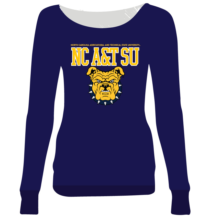 NCAT SU LOGO  | Navy Ladies Off The Shoulders | Chenille & Embroidery