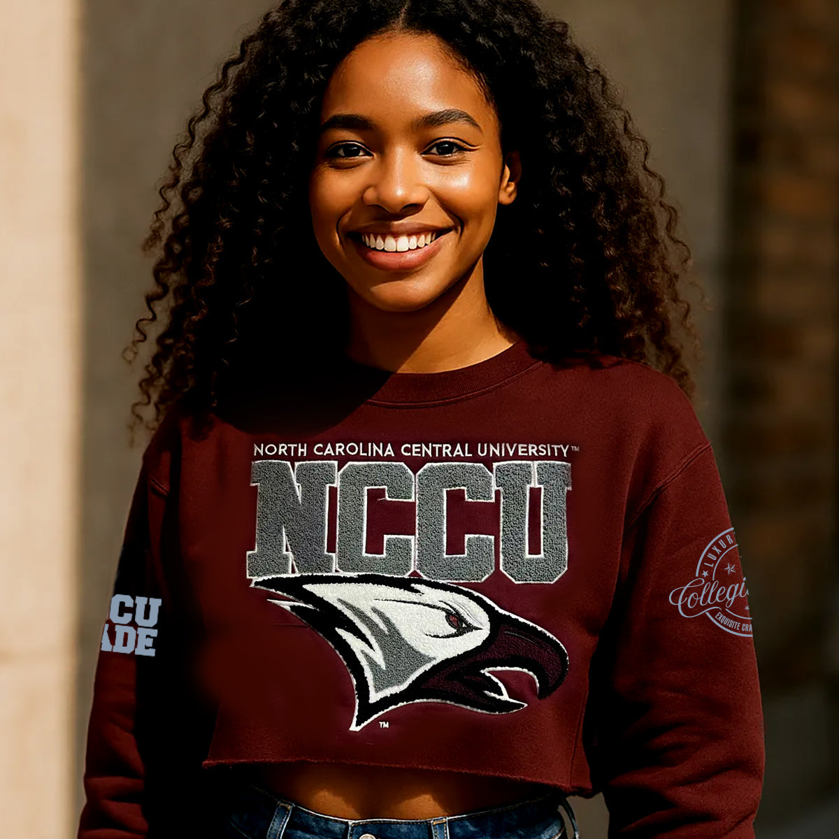 NCCU | Vintage Chenille Crop SWEATSHIRT – collegiateluxe