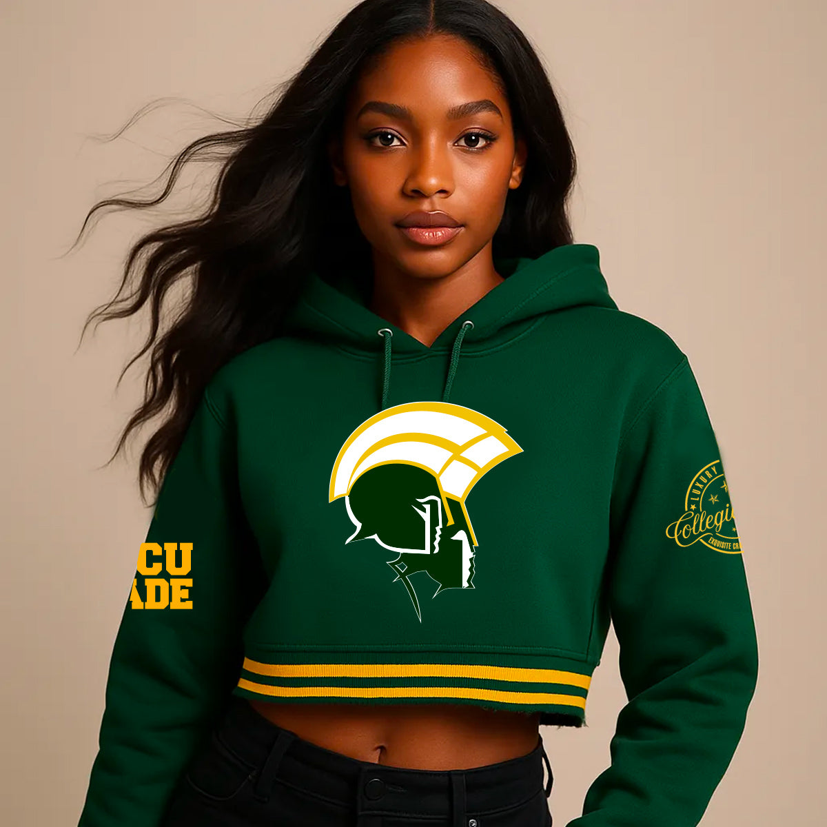 NORFOLK ST.  | NSU Chenille CROP TOP FOREST GREEN HOODIE (DK