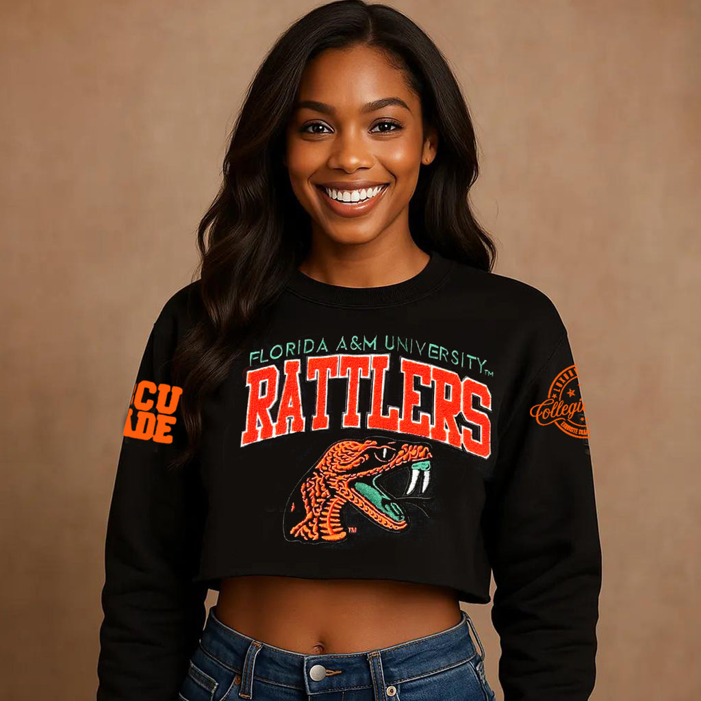 FAMU | BLACK Chenille RATTLER Crop Sweatshirt (** – collegiateluxe