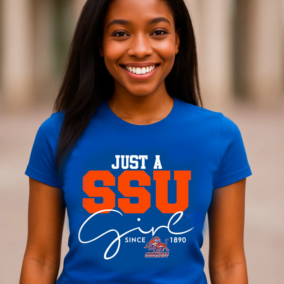 Savannah State | JUST A GIRL Royal Blue Ladies Tees (**)