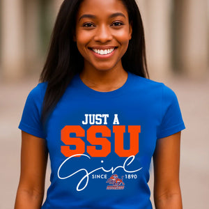 Savannah State | JUST A GIRL Royal Blue Ladies Tees (**)