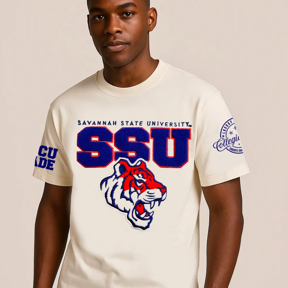 SAVANNAH STATE | Chenille EMBROIDERY Cream UNISEX TEES 