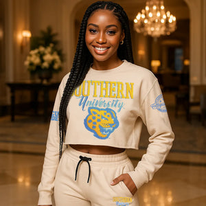 Southern University | CREAM Chenille CROP SET w/ FLARE Pants