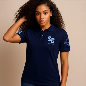 SPELMAN The LADIES Iconic Navy Blue Polo Shirt (a** – collegiateluxe
