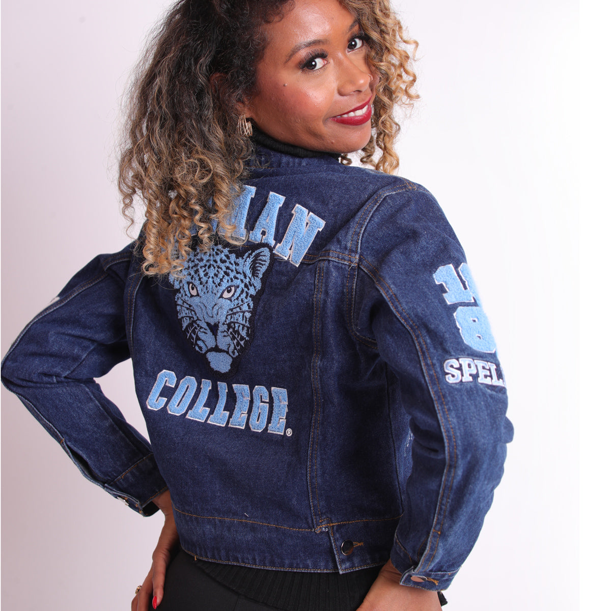 SPELMAN COLLEGE | Crop Trucker Dark Wash Denim (a** – collegiateluxe