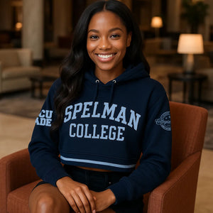 SPEL Chenille CROP TOP NAVY HOODIE (LN**
