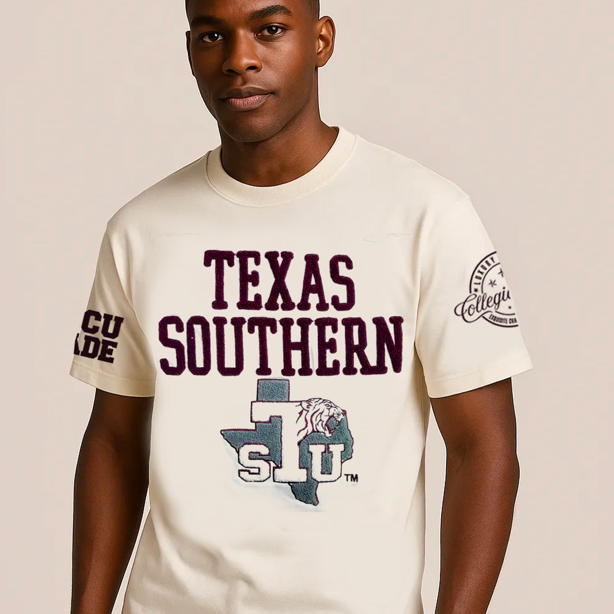 TEXAS SOUTHERN | Chenille EMBROIDERY Cream UNISEX TEES 