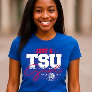 TENN STATE  | JUST A GIRL Royal Blue Ladies Tees (**)