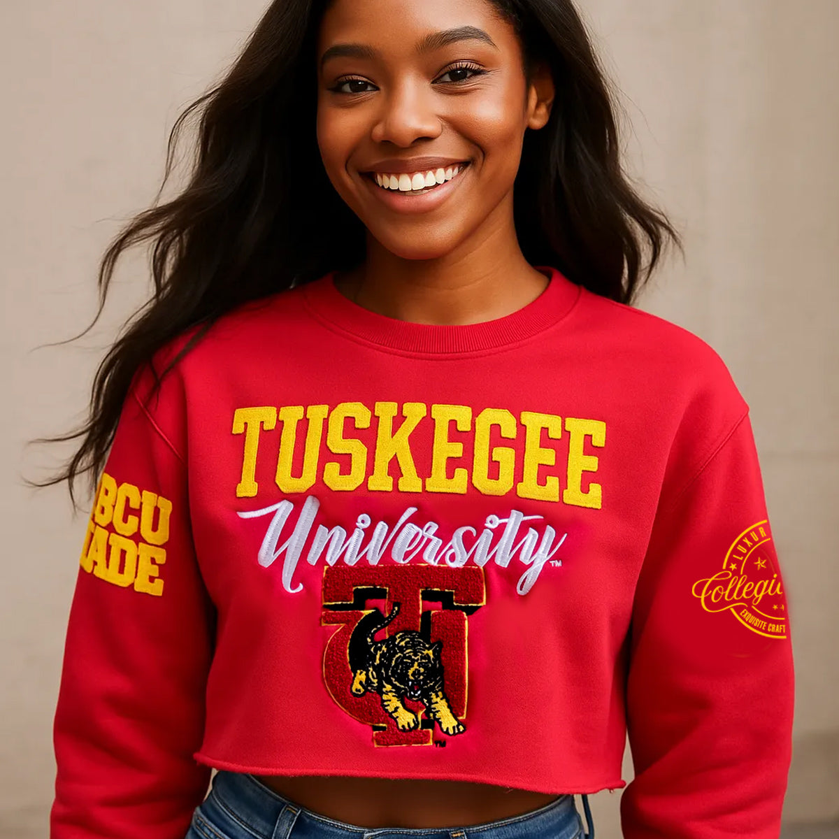 Pre-order ( Ship Dec 1st) TUSKEGEE Chenille Crop Sweatshirt (a