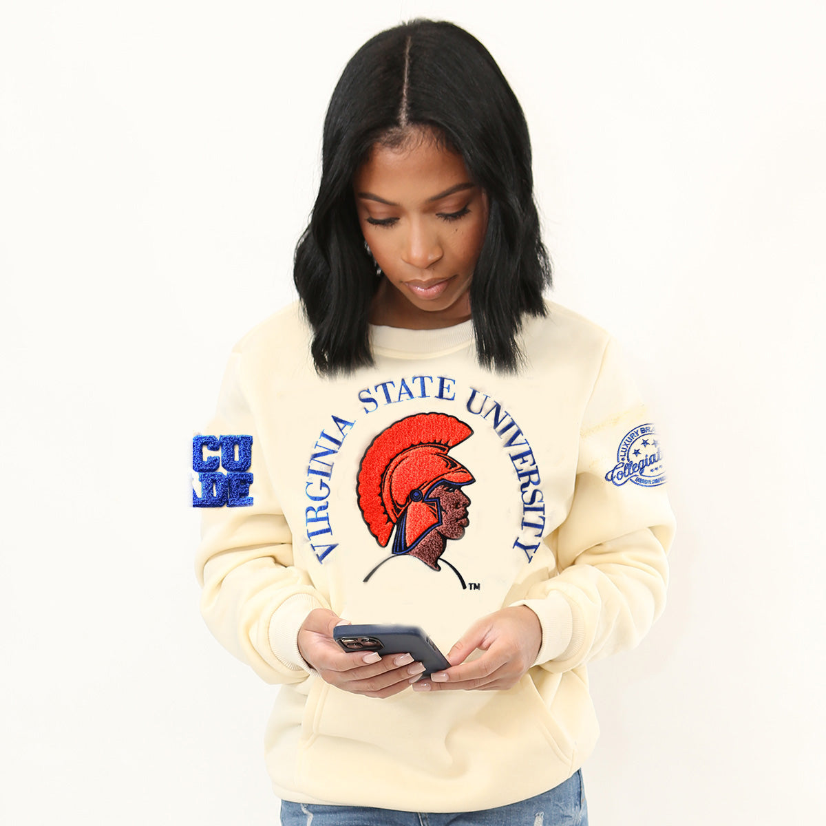 Virginia State Trojans | Cream 23  Chenille Unisex Sweatshirt