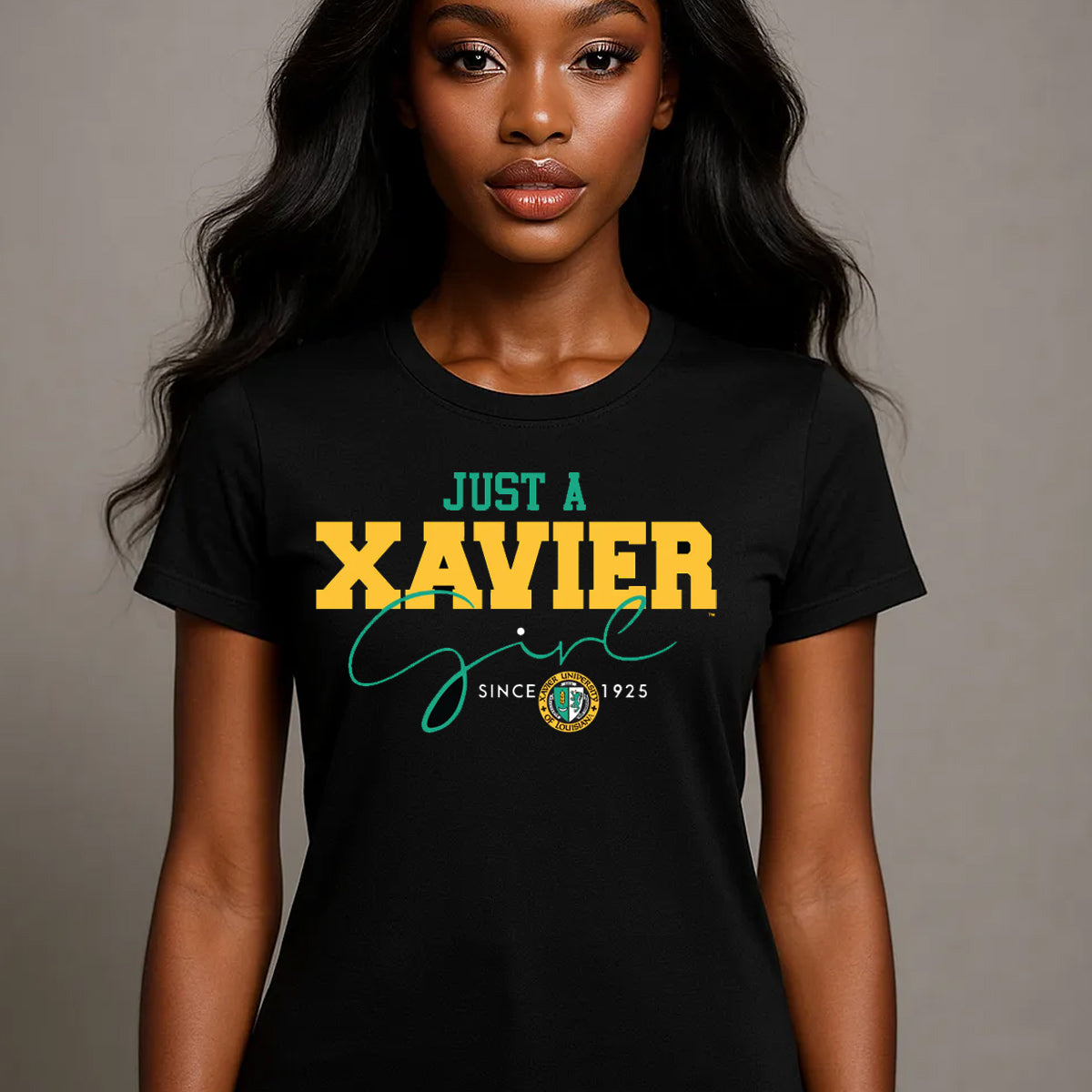 Xavier University | Just a Girl Black Ladies Tees