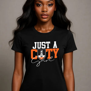 Baltimore City College | JUST A CITY GIRL BLACK Ladies Tee (**)