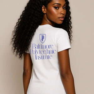 Baltimore Polytechnic Institute | Crest P 2024 Summer White Ladies V-Neck Tees (**)