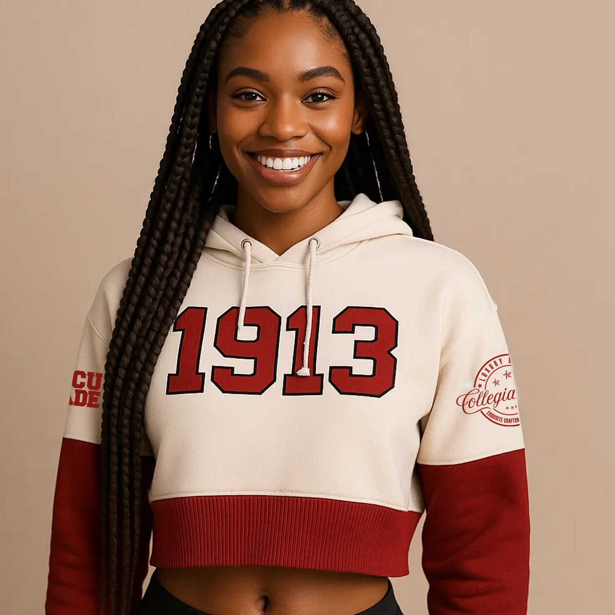DELTA | Sigma Theta 1913 Crimson & Cream Crop Chenille Hoodie Top
